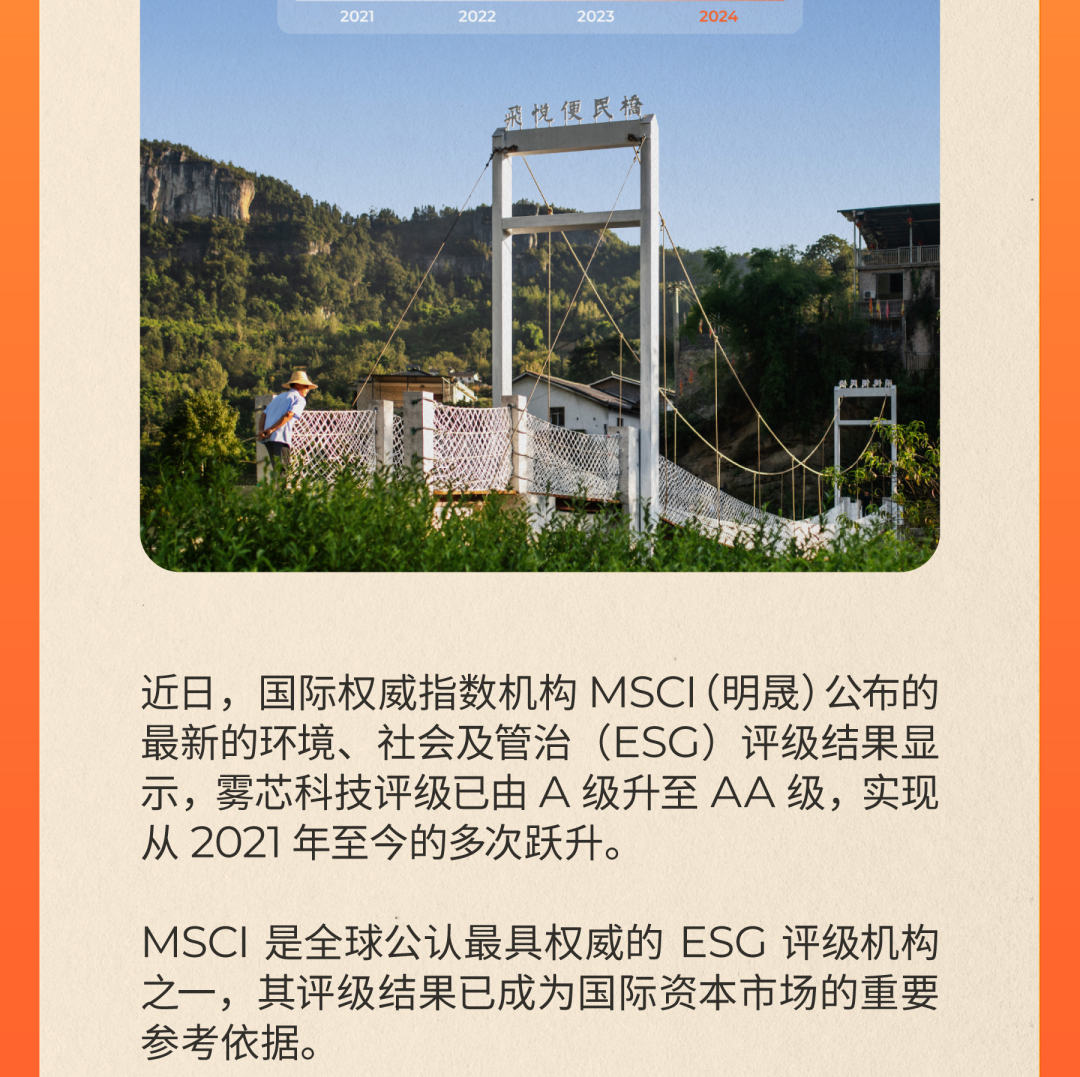 雾芯科技MSCI ESG评级跃升至AA级！